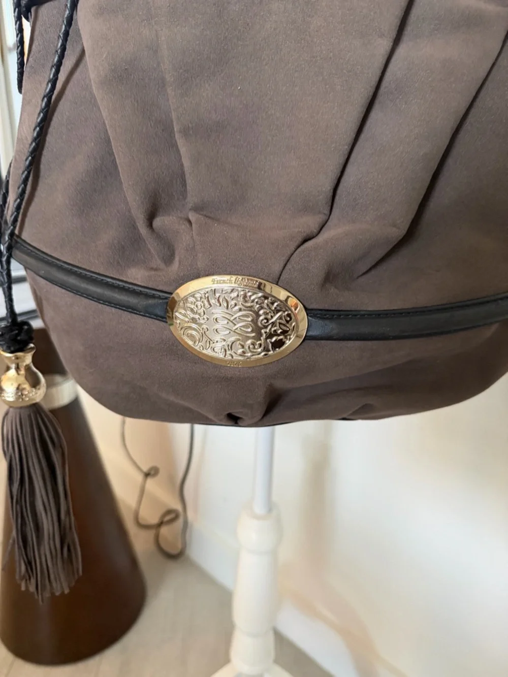 Brown Hobo Shoulder Bag with Braided Handle and Tassel